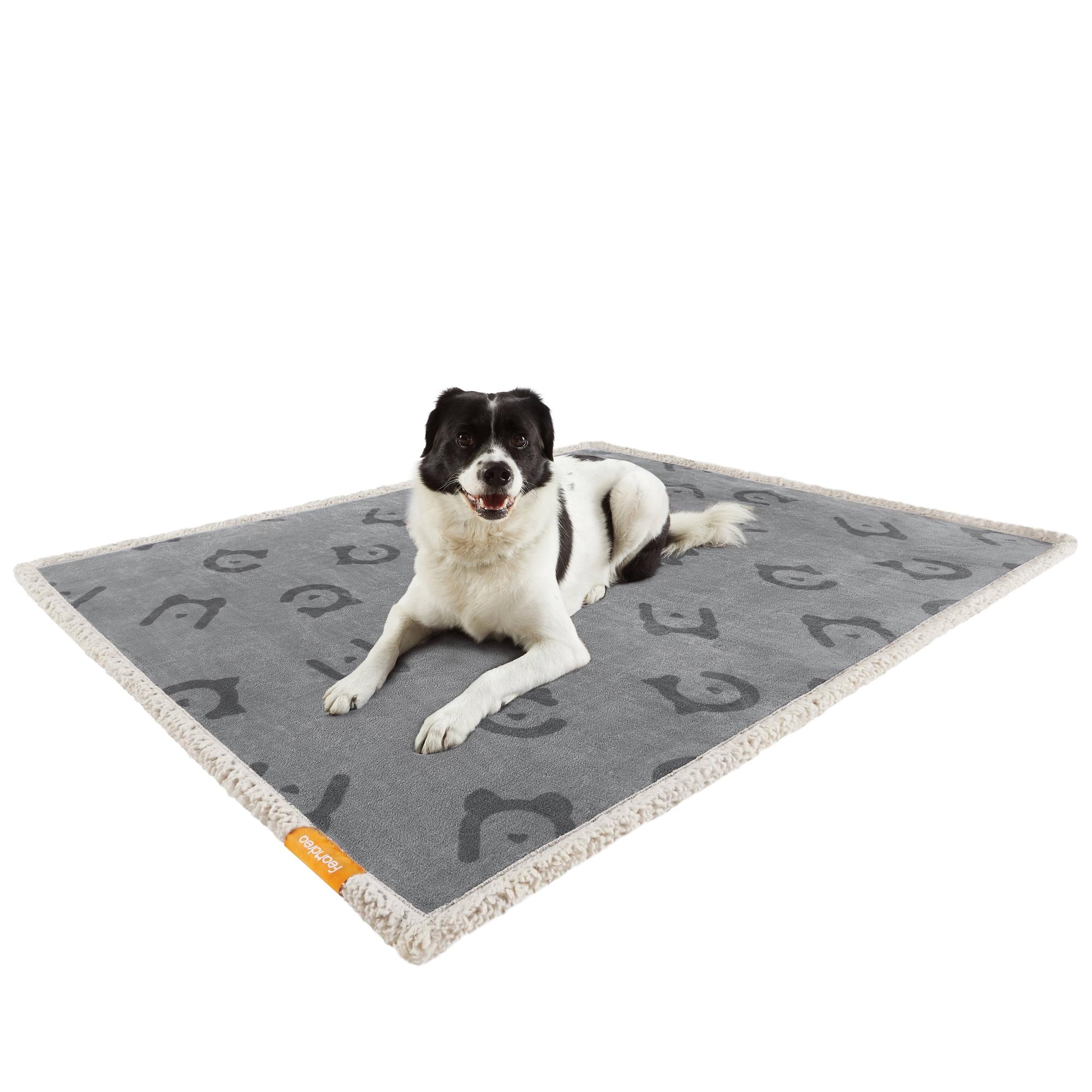 Feandrea vandtæt hundetæppe i sherpa/fleece, vendbart - L 127 × 101 cm, grå