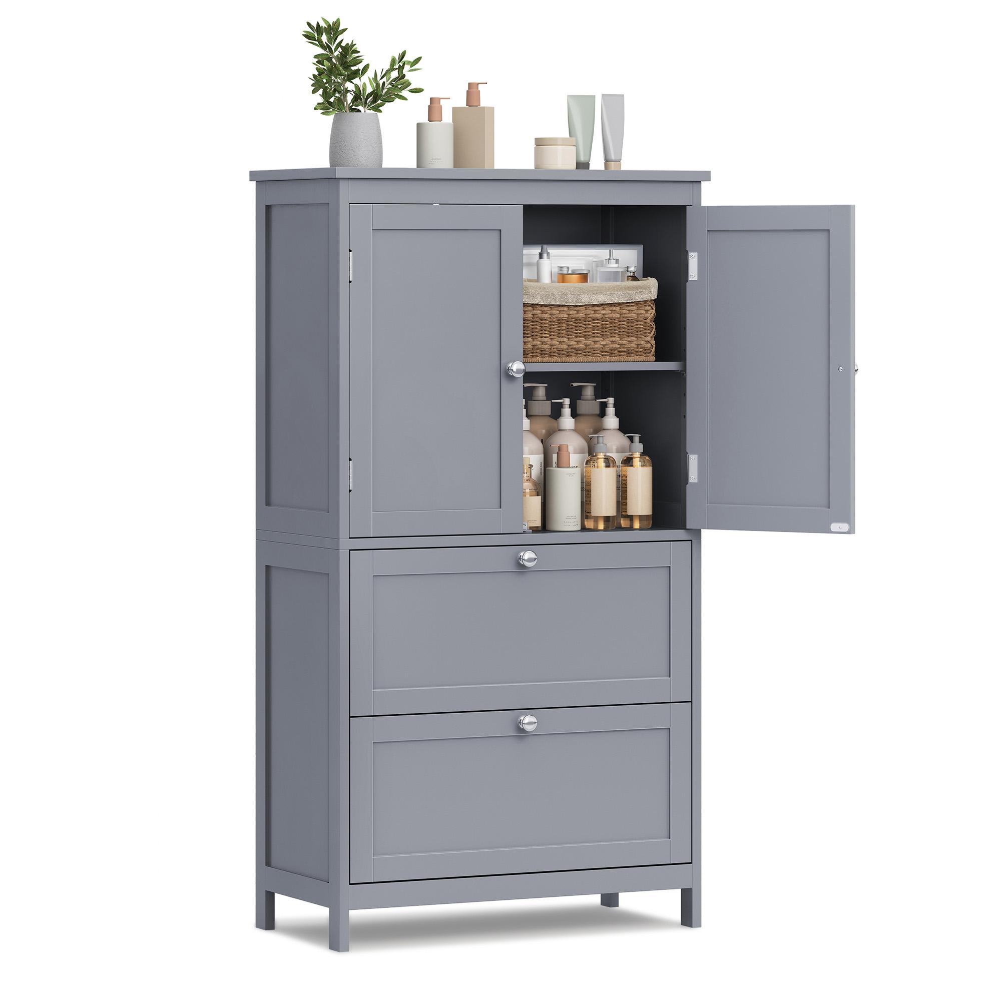 Gulvstående opbevaringsskab med 2 skuffer og 2 låger - justerbar hylde, 30 × 60 × 110 cm, duegrå