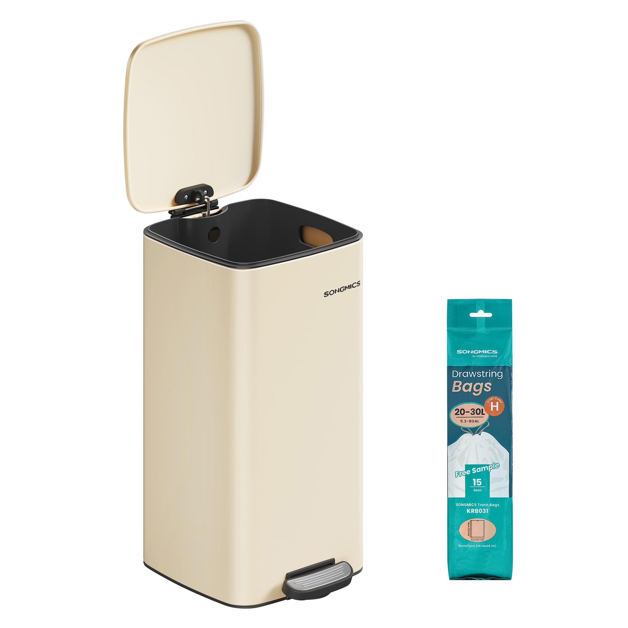 Køkken-skraldespand 30 l med pedal og soft close – sandbeige, rustfri stål, inderspand (LTB593A02)