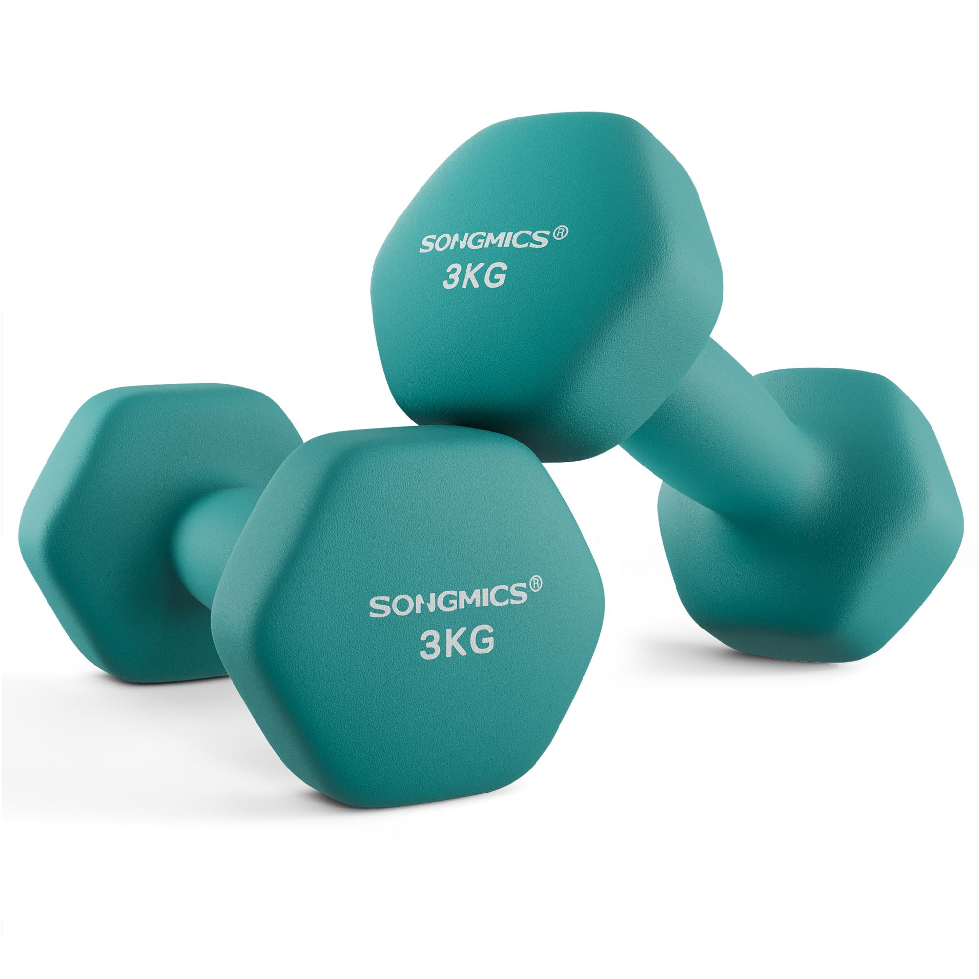 Håndvægte sæt 2 x 3 kg – sekskantede neopren-håndvægte, turkis