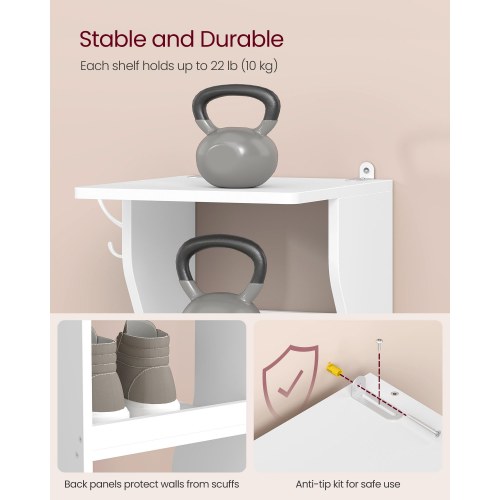 Smal skoreol med 9 hylder – mat hvid, pladsbesparende skoopbevaring til entré og små rum