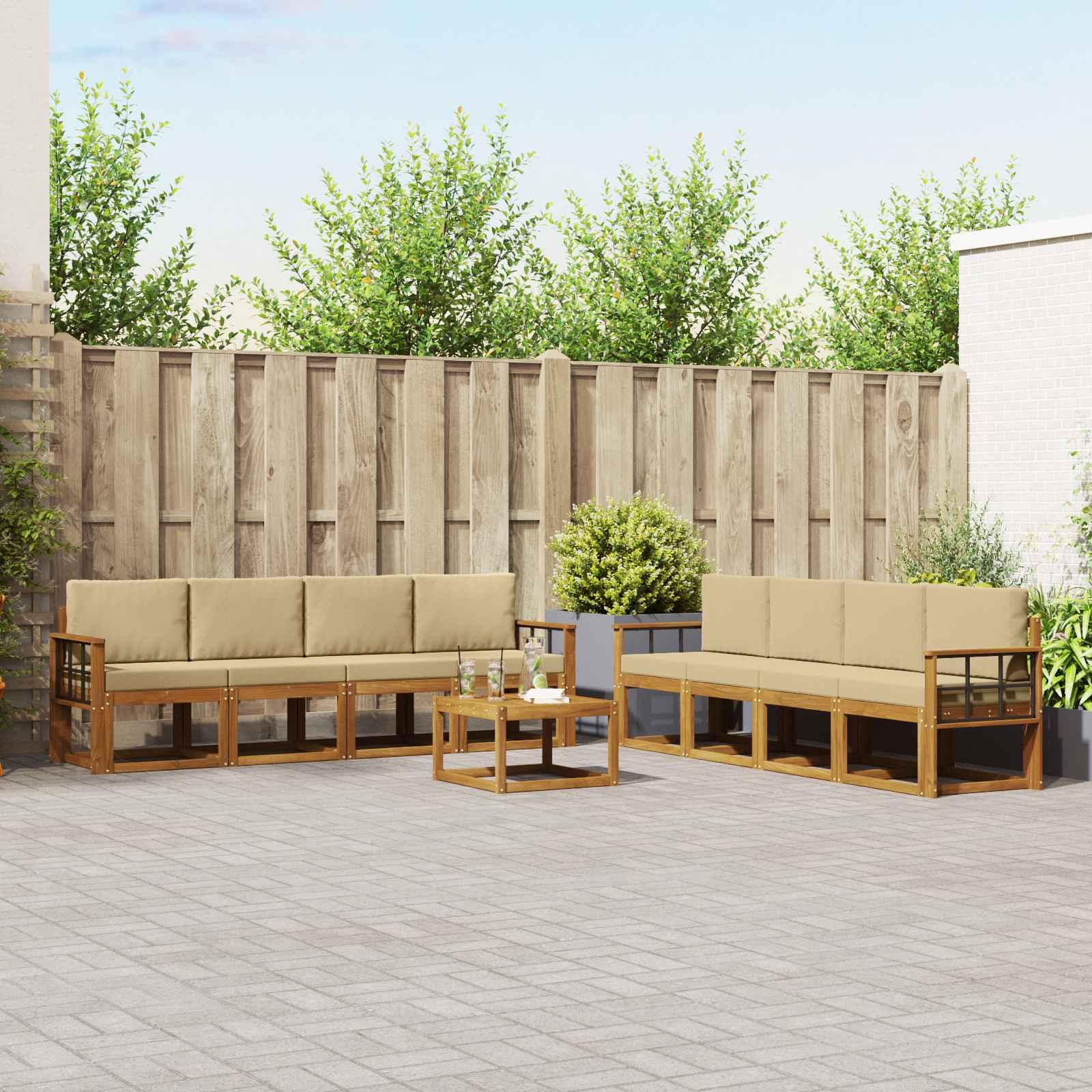 Udendørs sofagruppe 9 stk Naturlig og Beige Massivt Akacietræ billede
