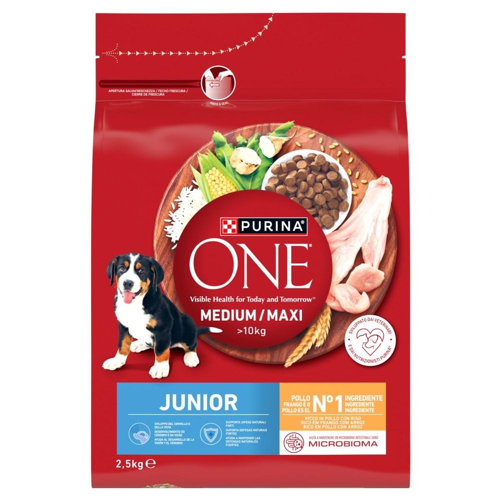 Purina ONE Junior Medium/Maxi hundefoder – kylling & ris 2,5 kg billede