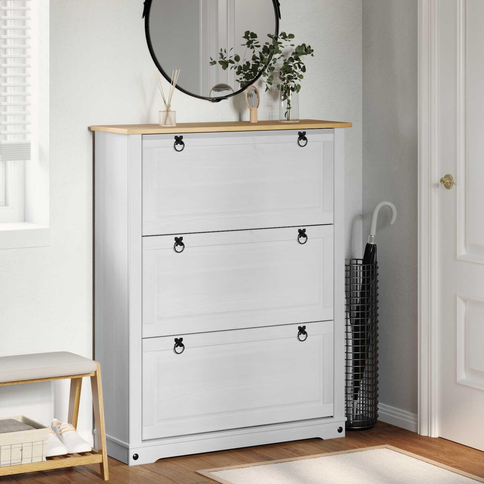Sko skab med hylde Corona Hvid 99 x 32 x 122 cm Massiv fyrretræ billede