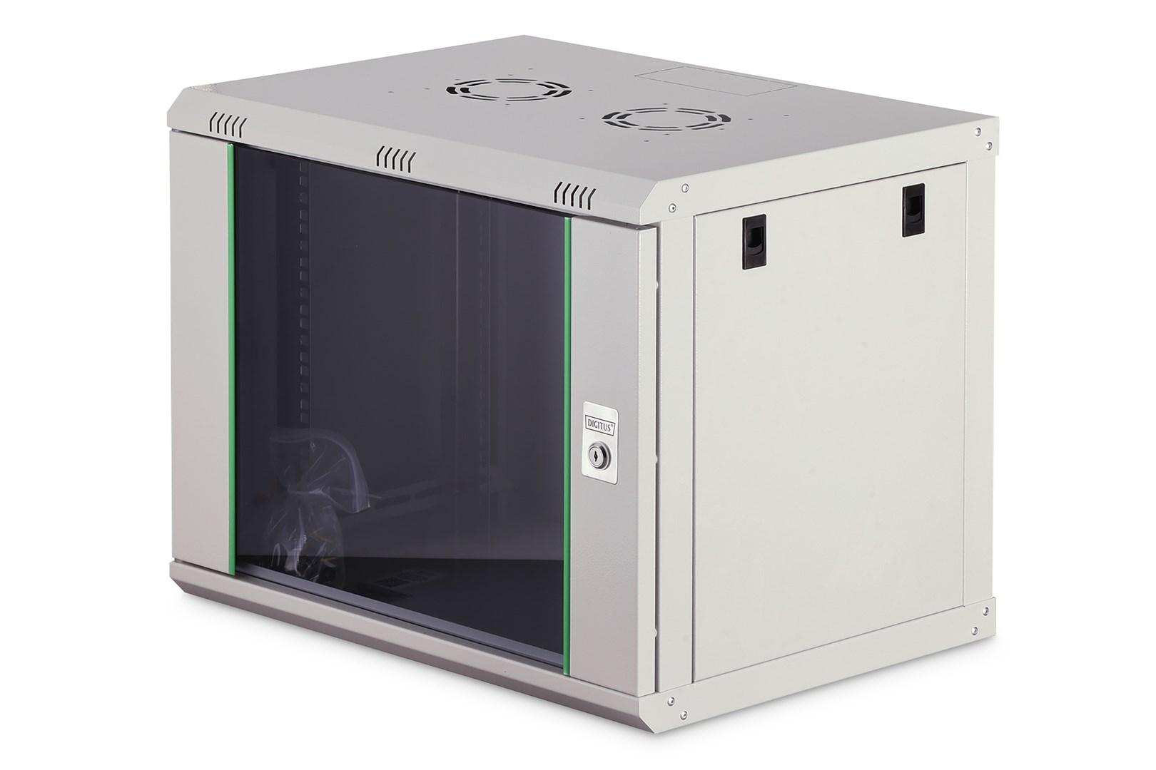 DIGITUS vægmonteret 19" rackskab Dynamic Basic - 600 × 450 mm, 9U, glasdør, grå