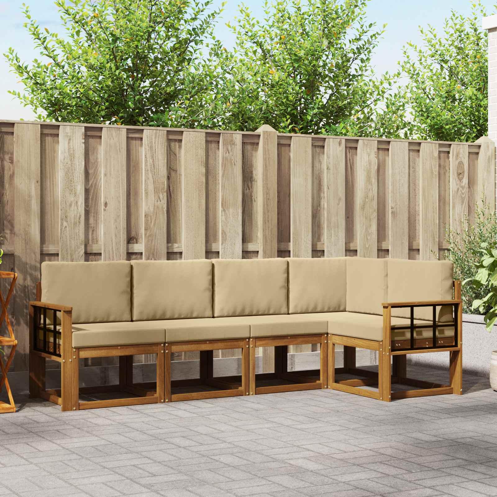 Sofa Sæt 5 stk Naturlig og Beige Soli Akacietræ og polyester billede