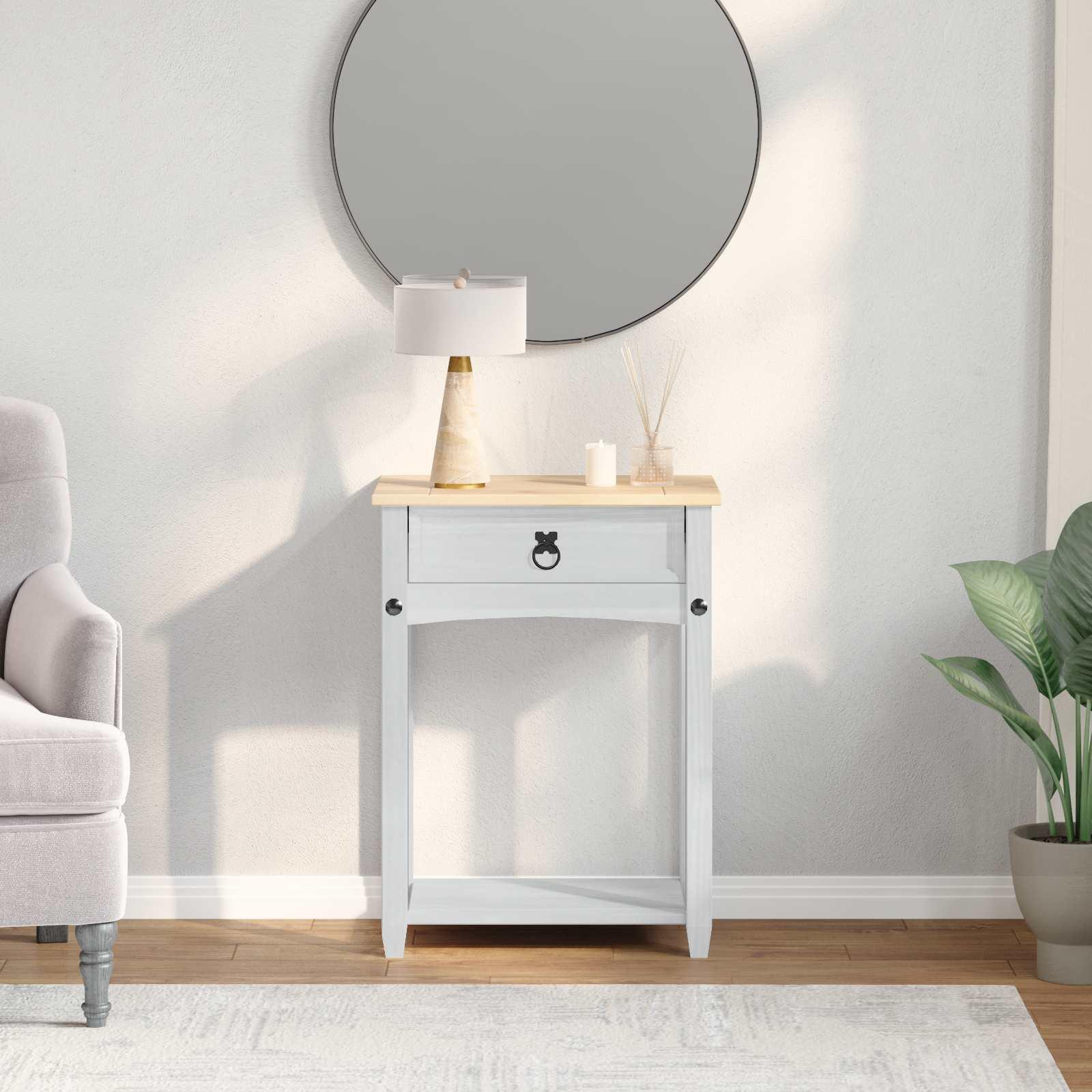 Konsolbord med skuffe Hvid 55 x 35 x 73 cm Massiv fyrretræ billede