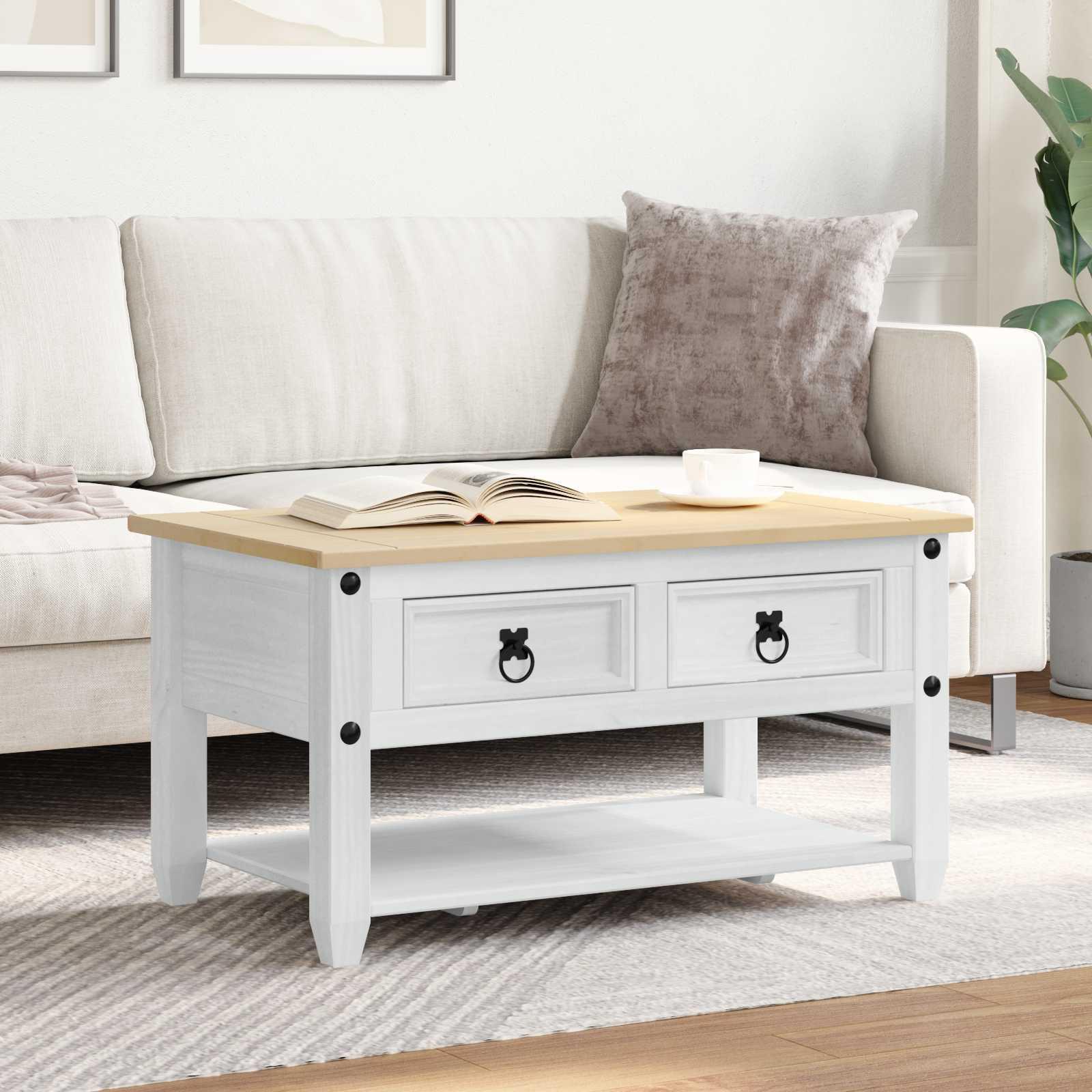 Sofabord med skuffe Hvid 85 x 50 x 45 cm Massiv fyrretræ billede