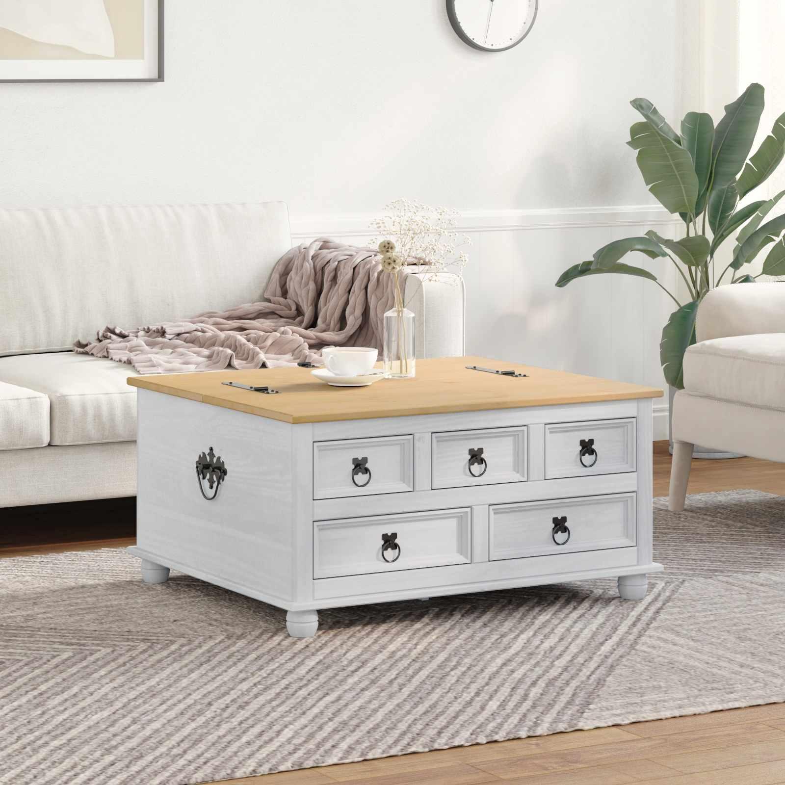 Storage box med skuffe Hvid 90 x 78 x 45 cm Massiv fyrretræ billede