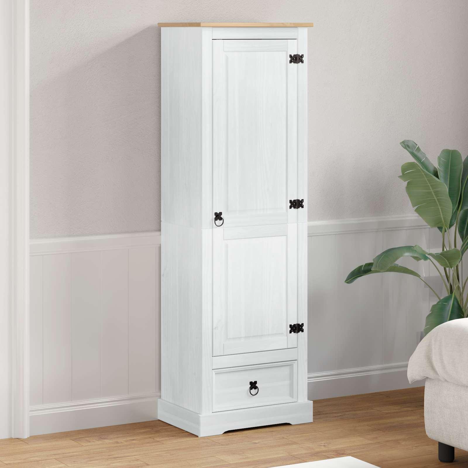 Garderober med skuffe Hvid 55 x 38 x 170 cm Massiv fyrretræ billede