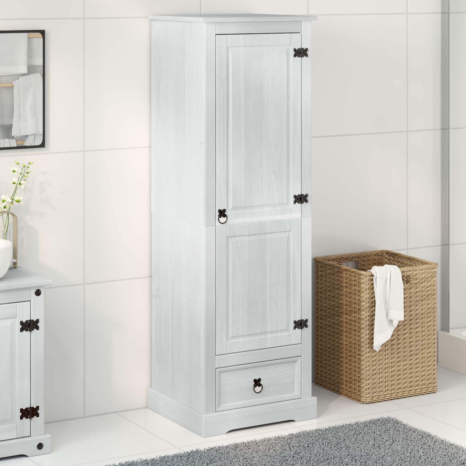 Garderober med skuffe Hvid 55 x 50 x 170 cm Massiv fyrretræ billede