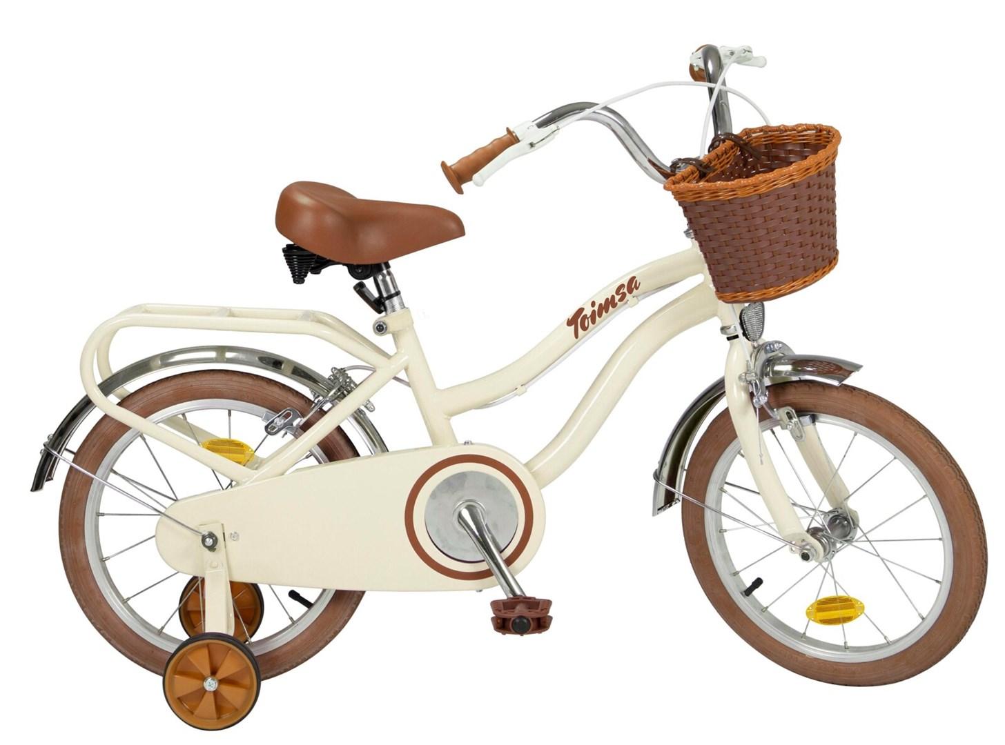 TOIMSA 16" børnecykel - vintage stil, beige med støttehjul og kurv billede