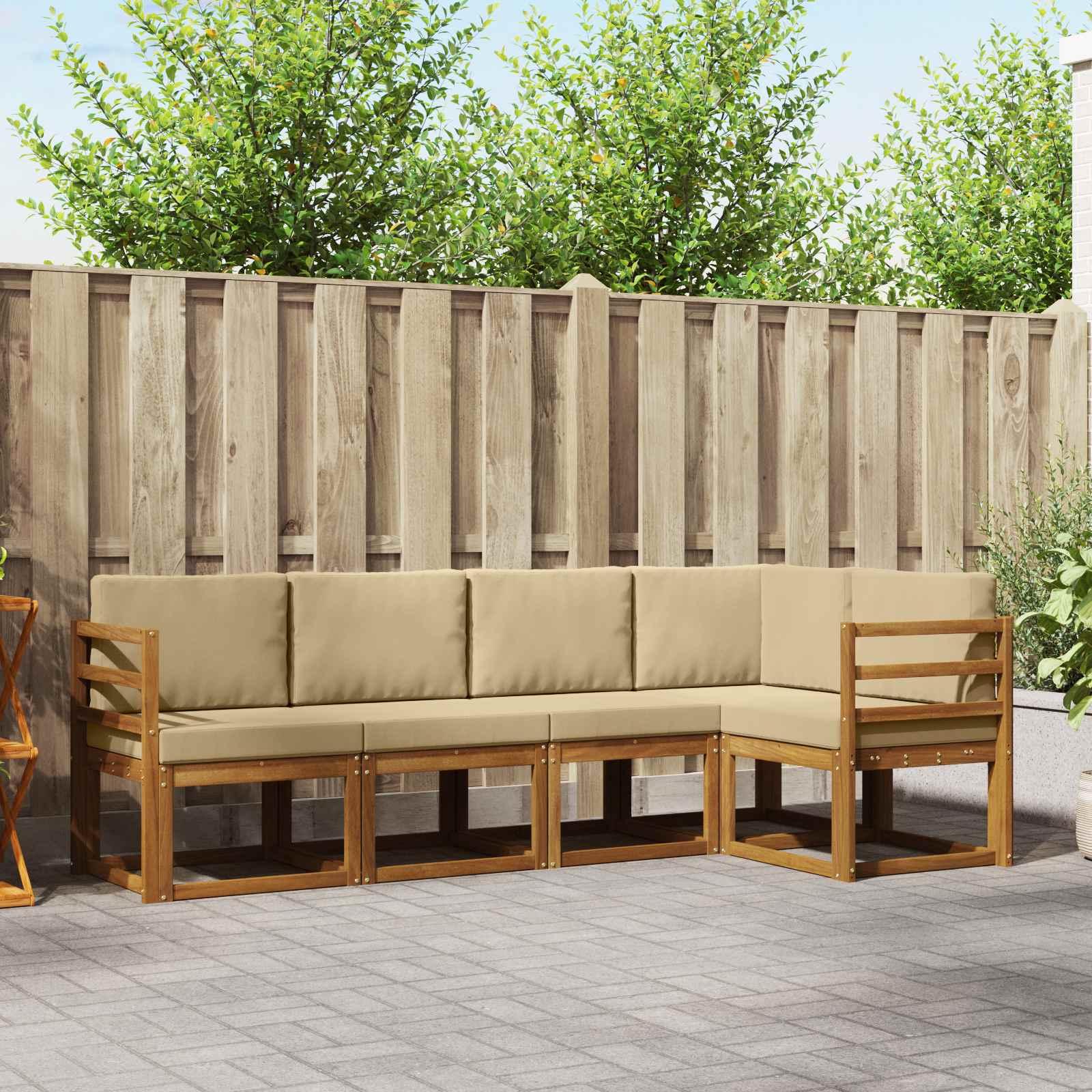 Sofa Sæt 5 stk Naturlig og Beige Soli Akacietræ og polyester billede
