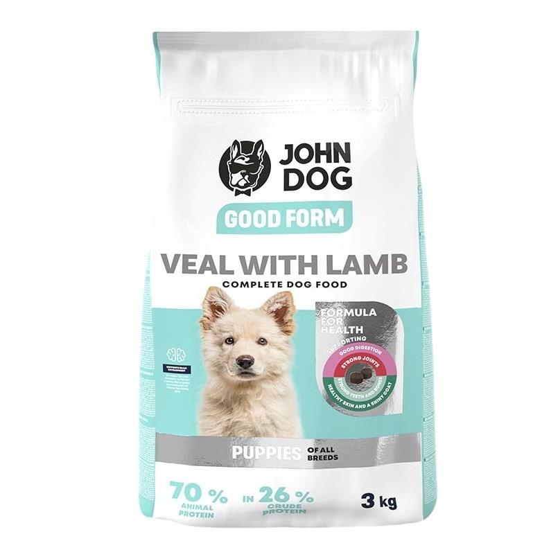 JOHN DOG Junior Good Form – kalv med lam, tørfoder til hvalpe – 3 kg billede