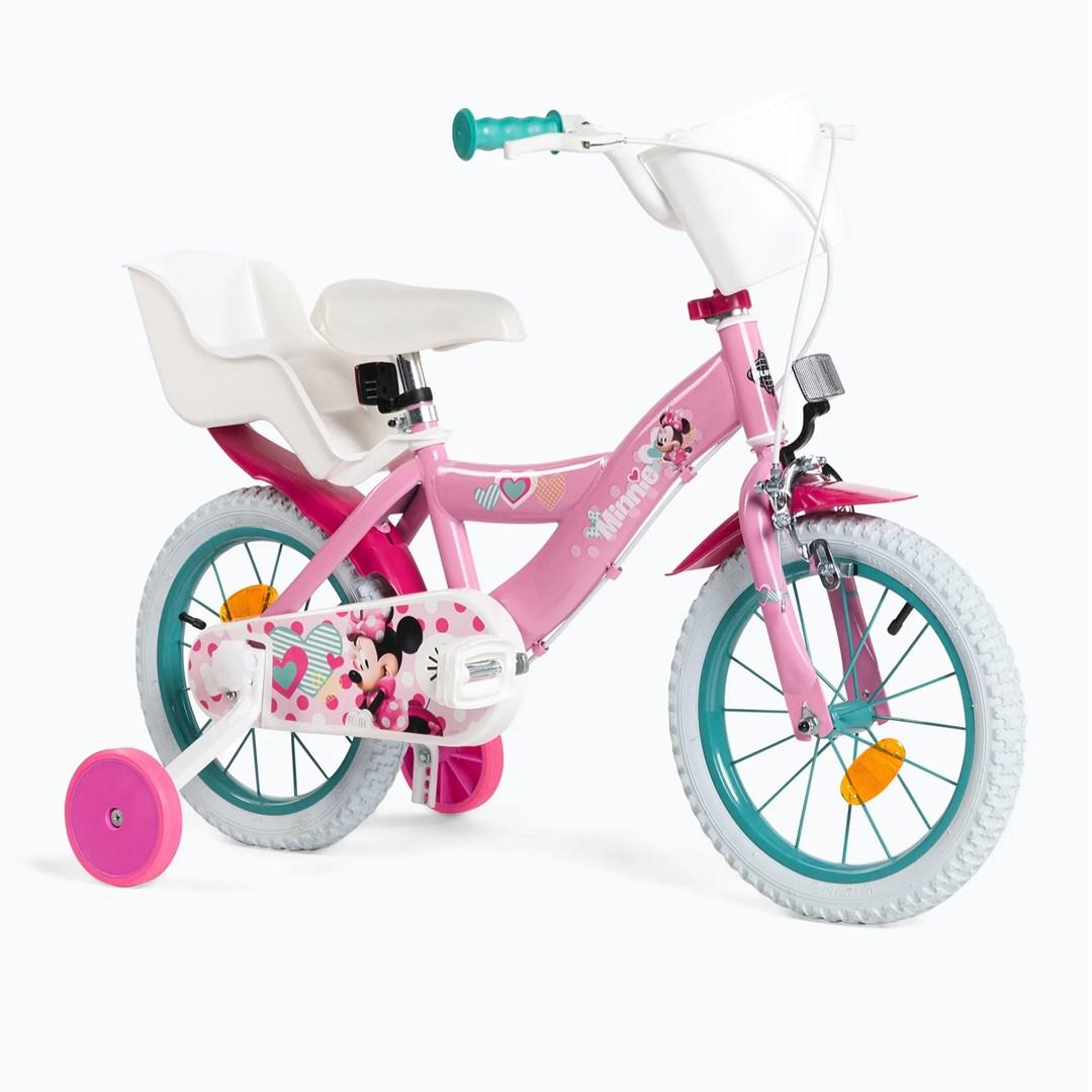 Huffy Minnie børnecykel 14" - pink, støttehjul og kurv billede