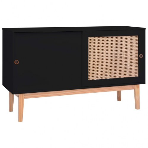 Skænk 130x40x80 cm MDF og rattan sort
