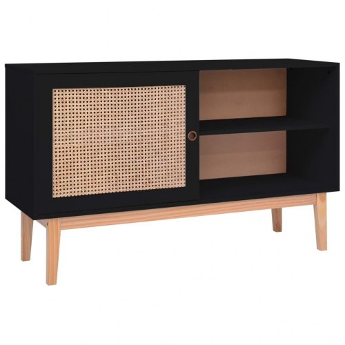 Skænk 130x40x80 cm MDF og rattan sort