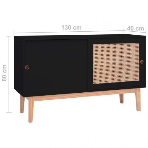 Skænk 130x40x80 cm MDF og rattan sort