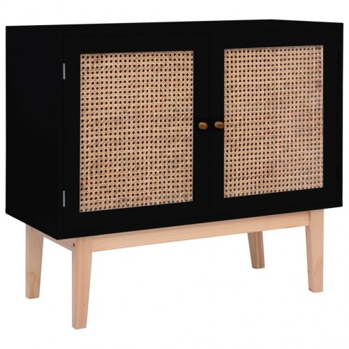 Skænk 88,5x40x80 cm MDF og rattan sort