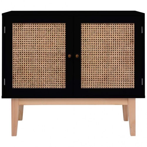 Skænk 88,5x40x80 cm MDF og rattan sort