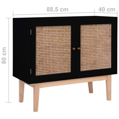 Skænk 88,5x40x80 cm MDF og rattan sort