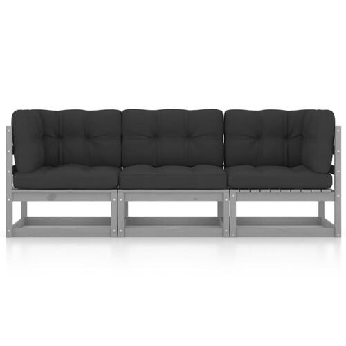3-personers havesofa med hynder massivt fyrretræ