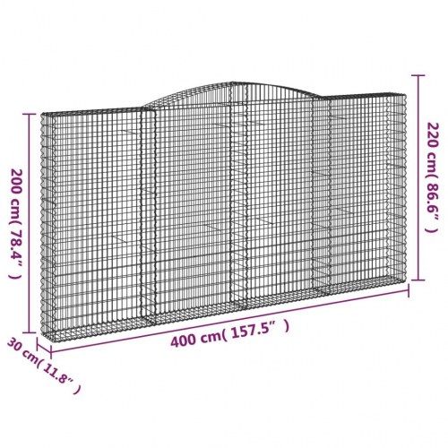 Buede gabionkurve 2 stk. 400x30x200/220 cm galvaniseret jern