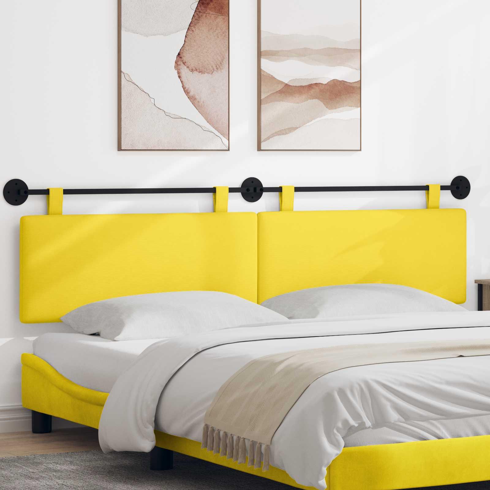Hængende Hovedgavl Ensfarvet Lys Gul 210 x 55 x 5 cm Velourstof billede