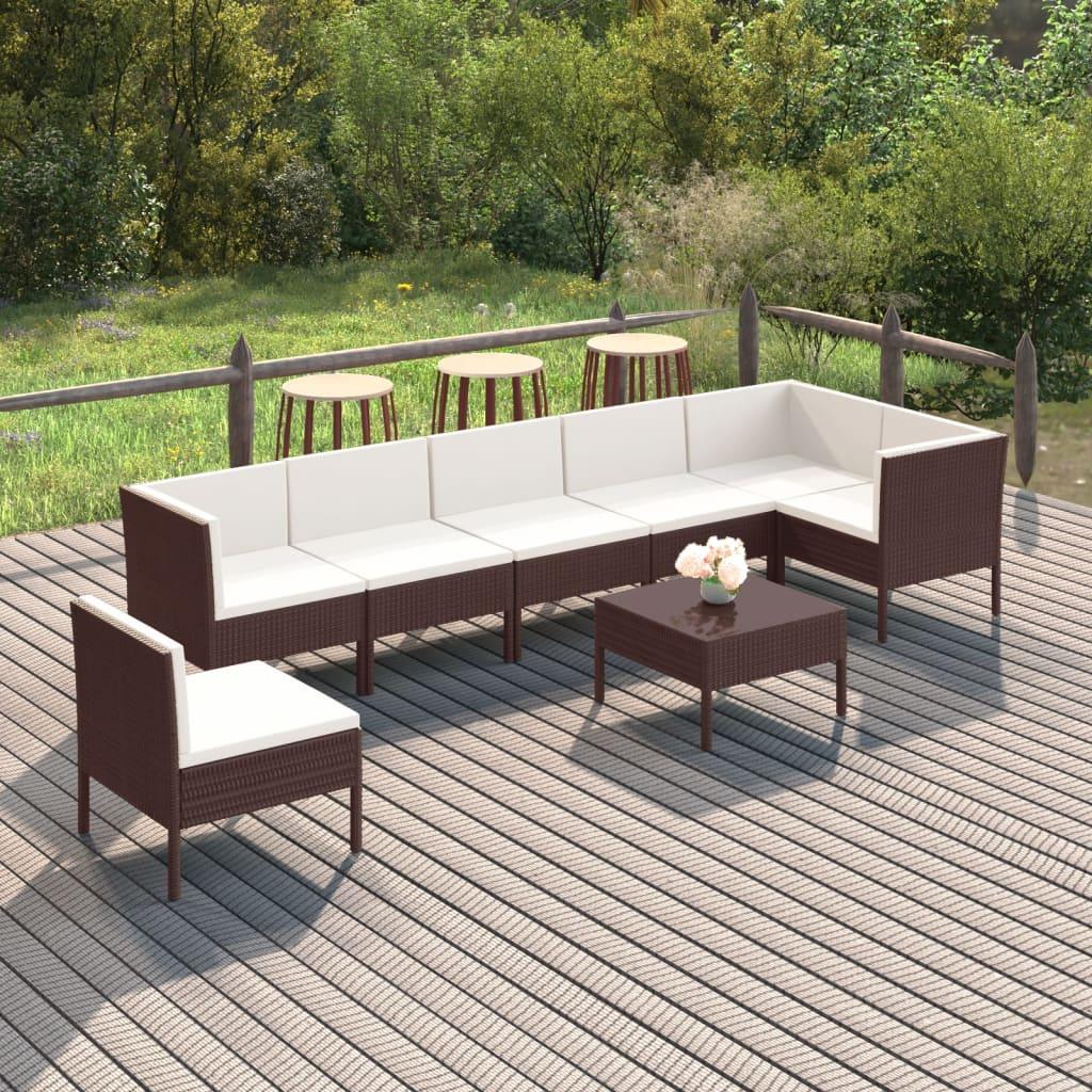 Loungesæt til haven 8 dele med hynder polyrattan brun billede
