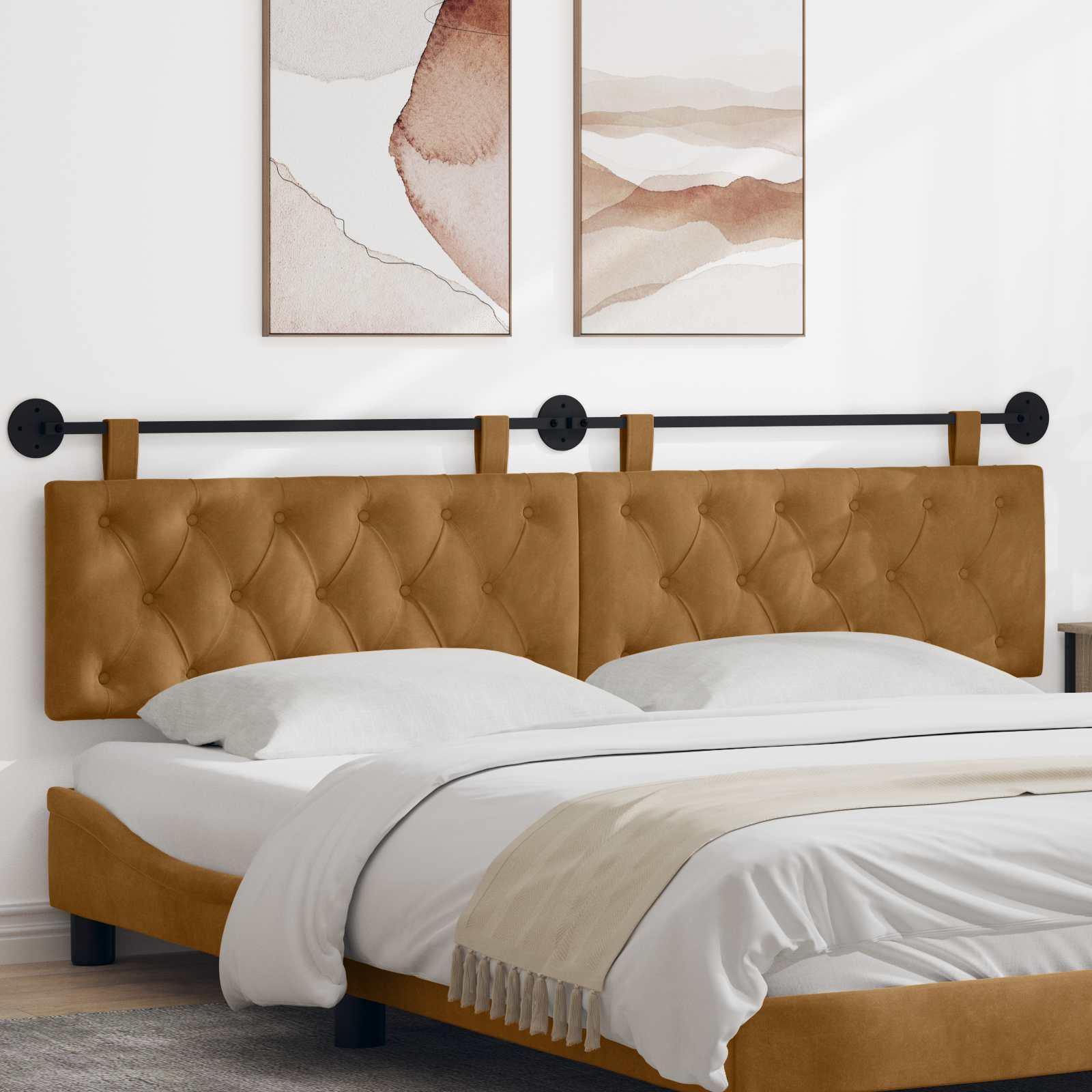 Hængende Hovedgavl Vægmonteret Brun 210 x 55 x 7 cm Fløjl billede