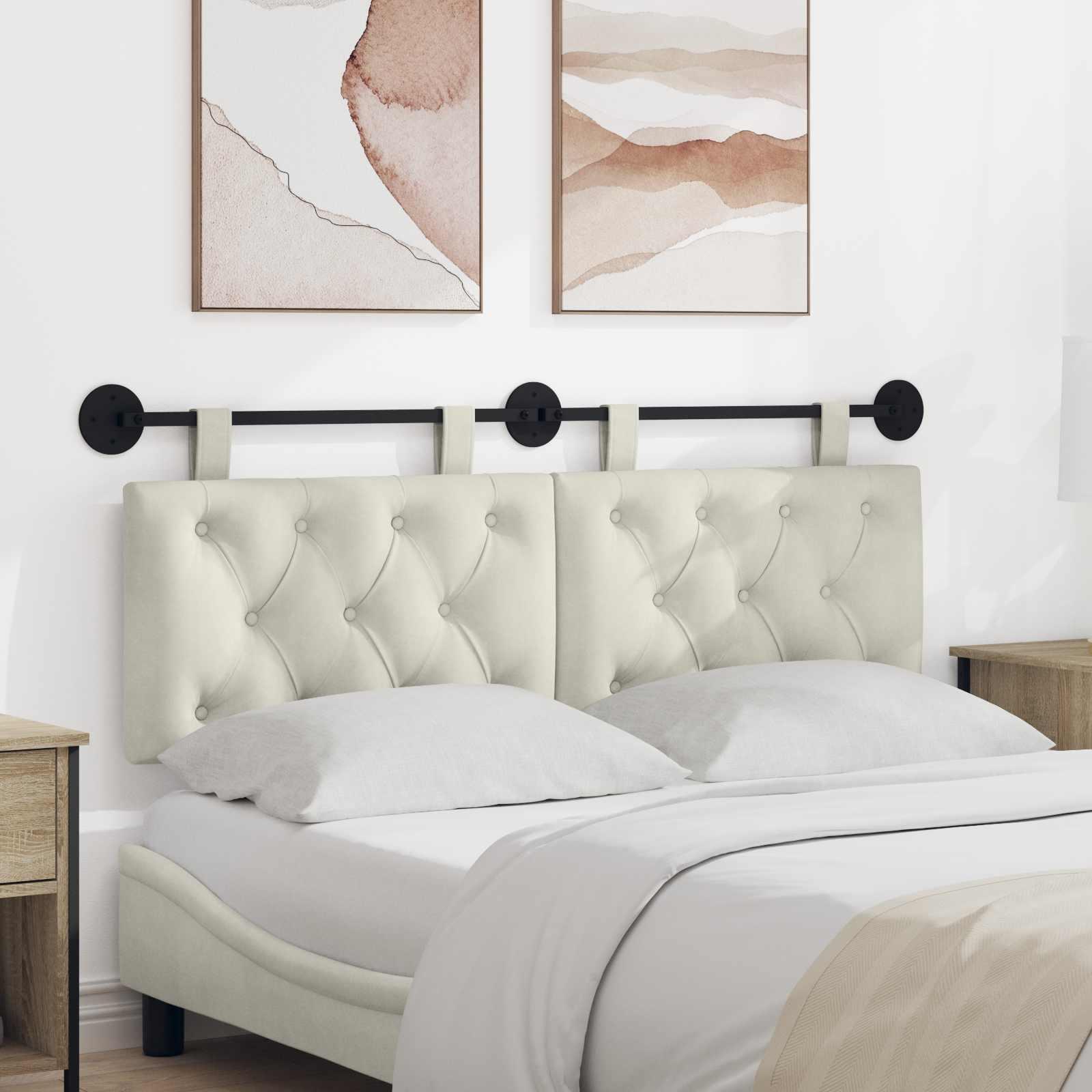 Hængende Hovedgavl Vægmonteret Creme 150 x 55 x 7 cm Fløjl billede