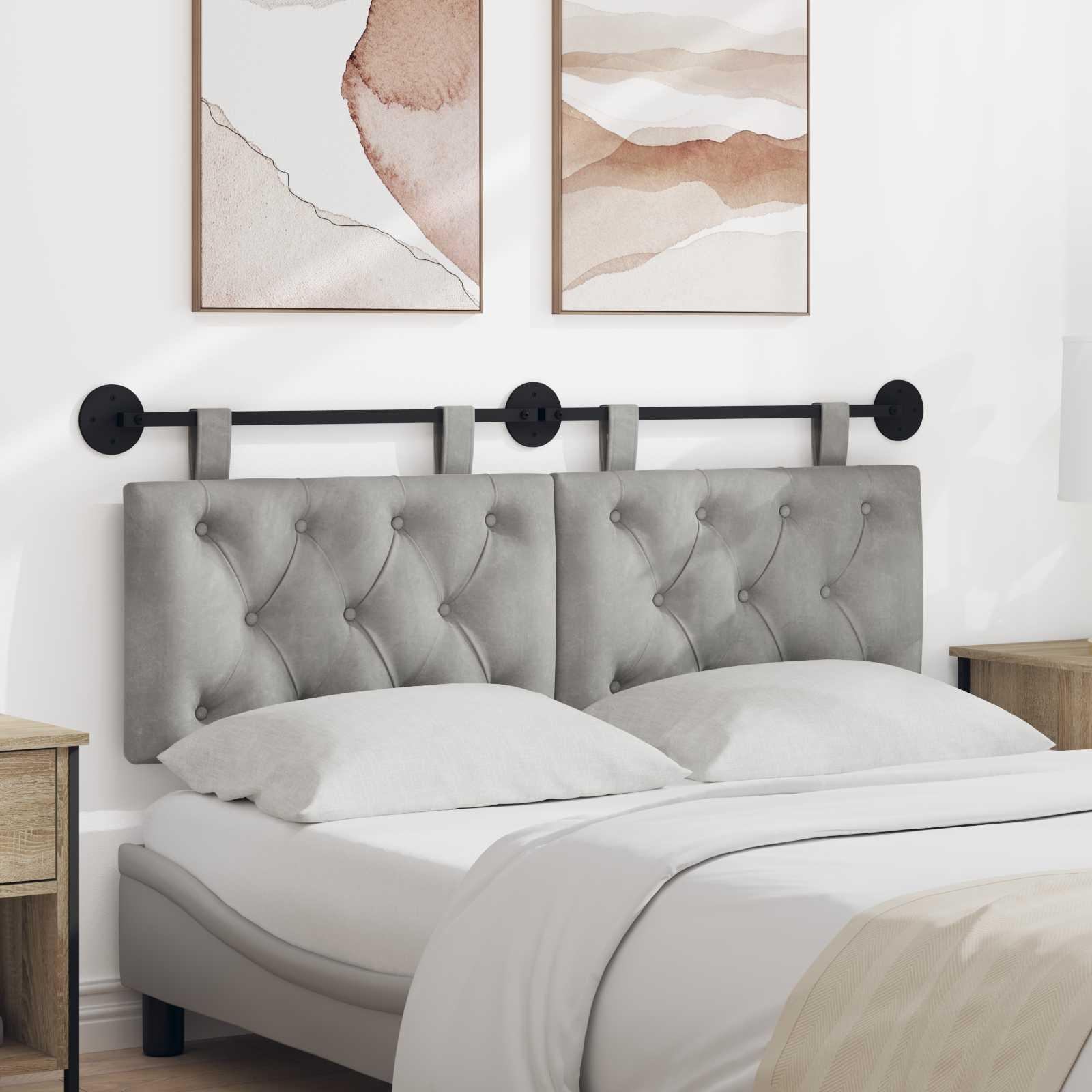 Hængende Hovedgavl Vægmonteret Lysegrå 130 x 55 x 7 cm Fløjl billede