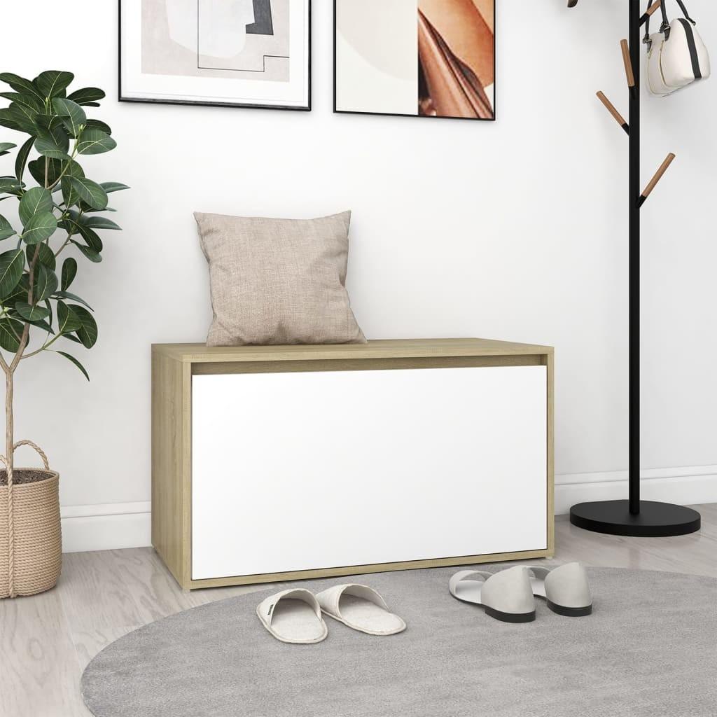 Entrébænk 80x40x45 cm spånplade hvid og sonoma-eg