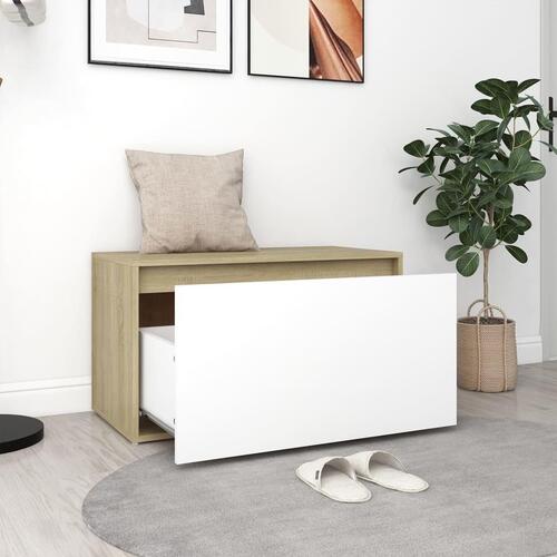 Entrébænk 80x40x45 cm spånplade hvid og sonoma-eg