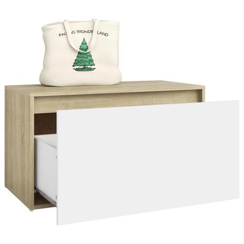 Entrébænk 80x40x45 cm spånplade hvid og sonoma-eg