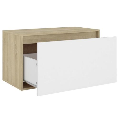 Entrébænk 80x40x45 cm spånplade hvid og sonoma-eg