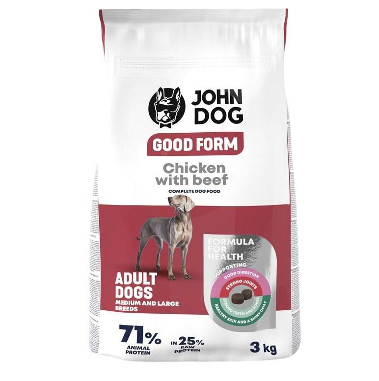 JOHN DOG Good Form â kylling med oksekÃ¸d tÃ¸rfoder til voksne mellemstore og store hunde, 3 kg billede
