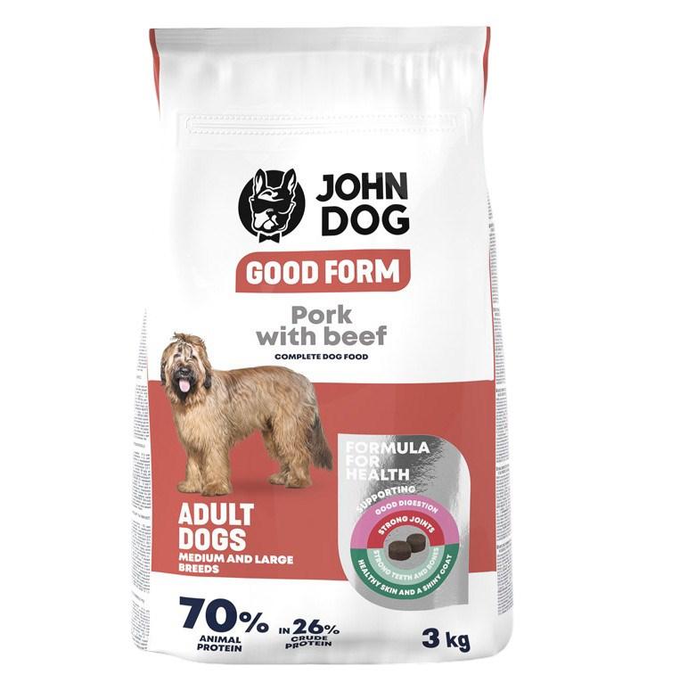 JOHN DOG Good Form â tÃ¸rfoder til voksne hunde, svin med okse â 3 kg (mellem og store racer) billede