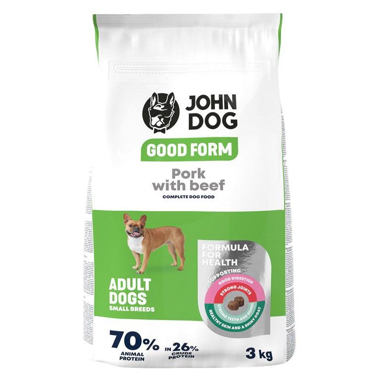 JOHN DOG Good Form â smÃ¥ racer tÃ¸rfoder med svin og okse, 3 kg billede