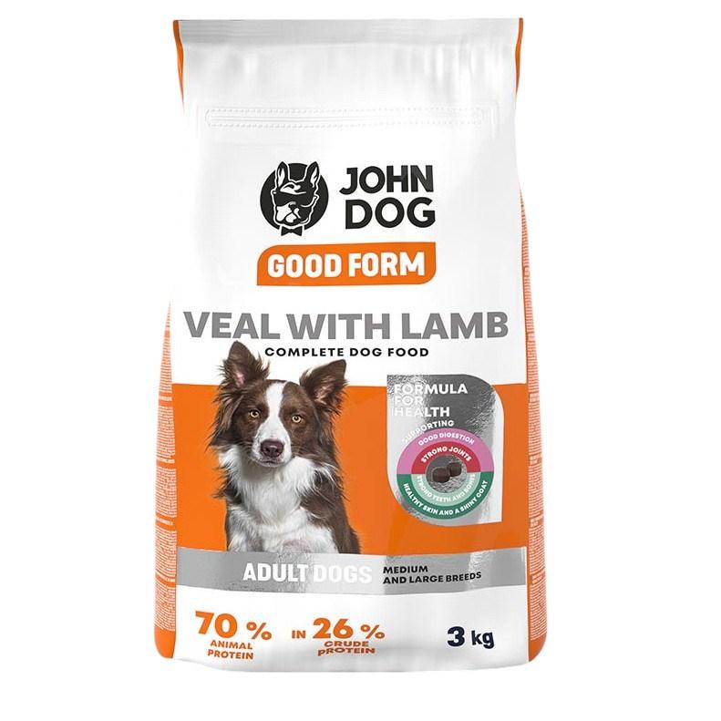 JOHN DOG Good Form â tÃ¸rfoder til voksne hunde, kalv med lam â mellem og store racer, 3 kg billede