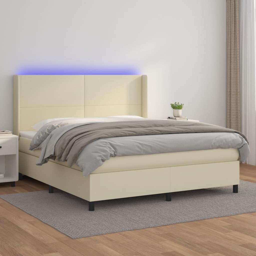 Kontinentalseng med LED-lys 180x200 cm kunstlæder cremefarvet billede