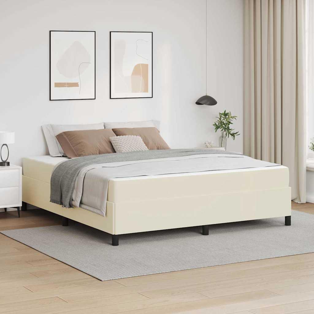 Sengestel med madras Creme 180 x 200 cm Stof billede