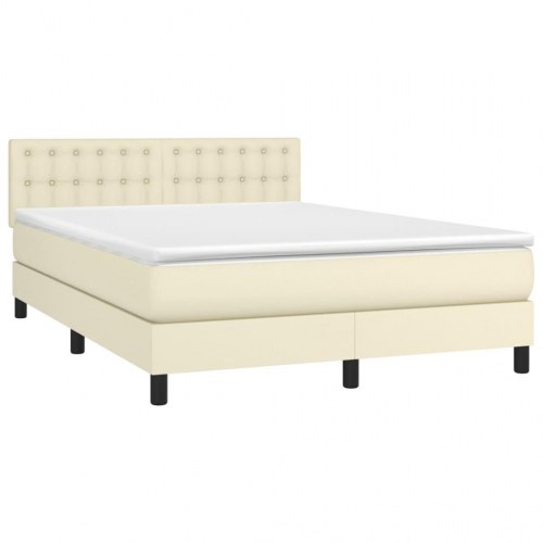 Kontinentalseng med madras 140x190 cm - kunstlæder, creme