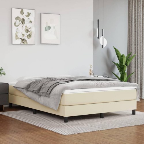 Kontinentalseng med madras 140x200 cm i kunstlæder - cremefarvet