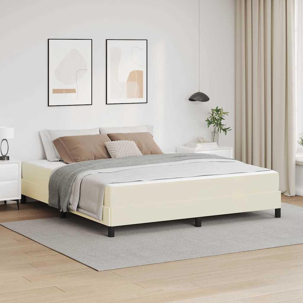 Sengestel med madras Creme 180 x 200 cm Stof billede