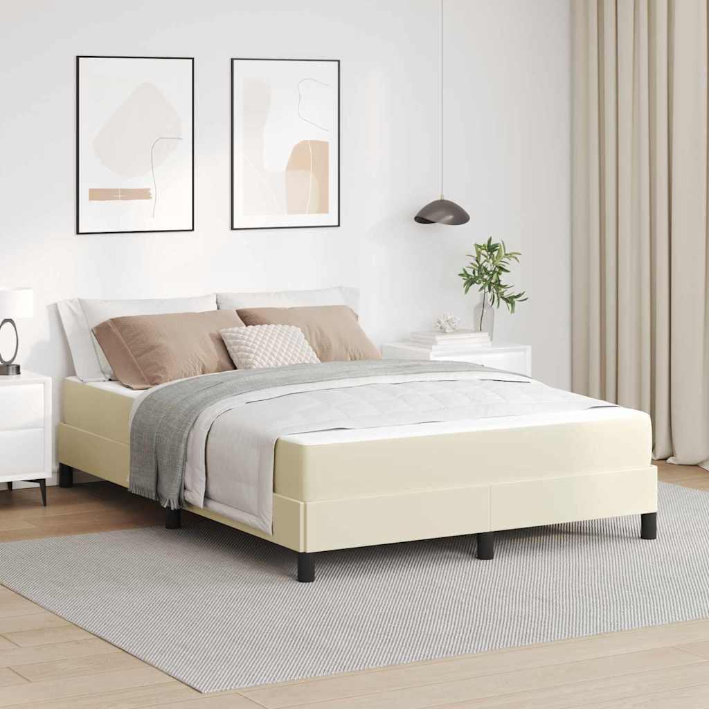 Sengestel med madras Creme 140 x 200 cm Stof billede