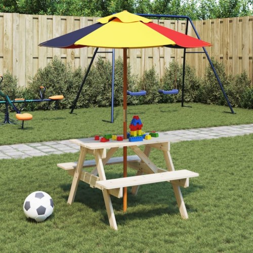 Picnicbord til 4 børn med parasol - massivt grantræ