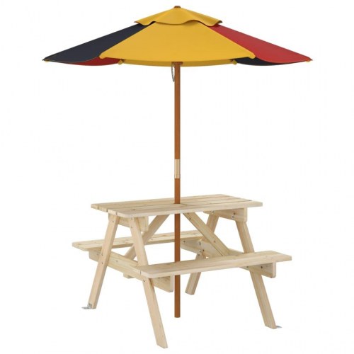 Picnicbord til 4 børn med parasol - massivt grantræ
