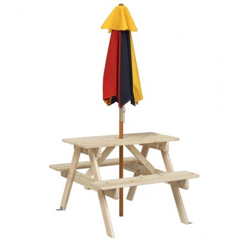 Picnicbord til 4 børn med parasol - massivt grantræ