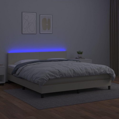 Kontinentalseng med LED-lys 180×200 cm - kunstlæder, creme